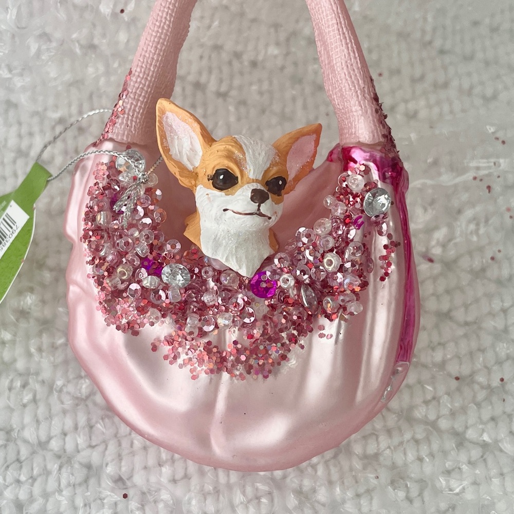 Toy Chihuahua in a Tiny Purse Glass Ornament
